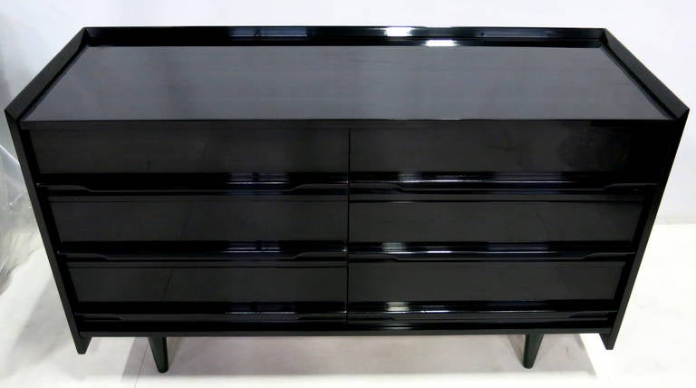 French Polished Black Lacquer Dresser Attributed To Edmond Spence French Polished Black Lacquer Dresser Attributed To Edmond Spence In Excellent Condition For
