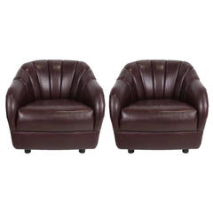 Pair of Oxblood Leather Club Chairs by Ward Bennett for Brickel