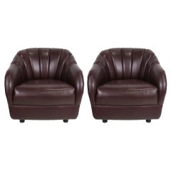 Pair of Oxblood Leather Club Chairs by Ward Bennett for Brickel
