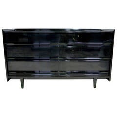 French Polished Black Lacquer Dresser, Attributed to Edmond Spence