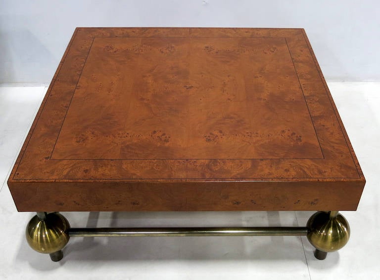 American Burl Top Coffee Table with Brass Base