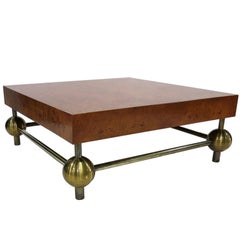 Burl Top Coffee Table with Brass Base