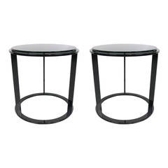 Pair of Lacquered Steel Side Tables with Black Glass Tops
