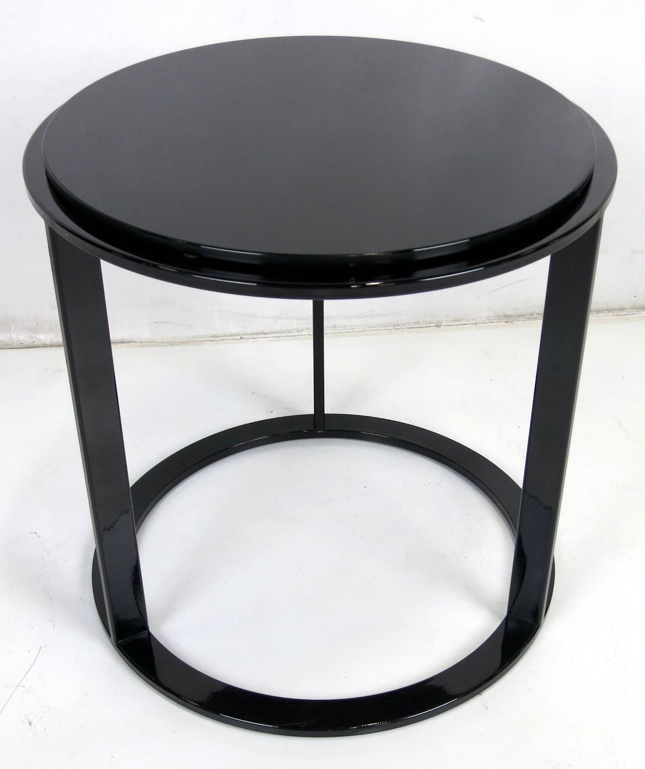 Modern Pair of Lacquered Steel Side Tables with Black Glass Tops