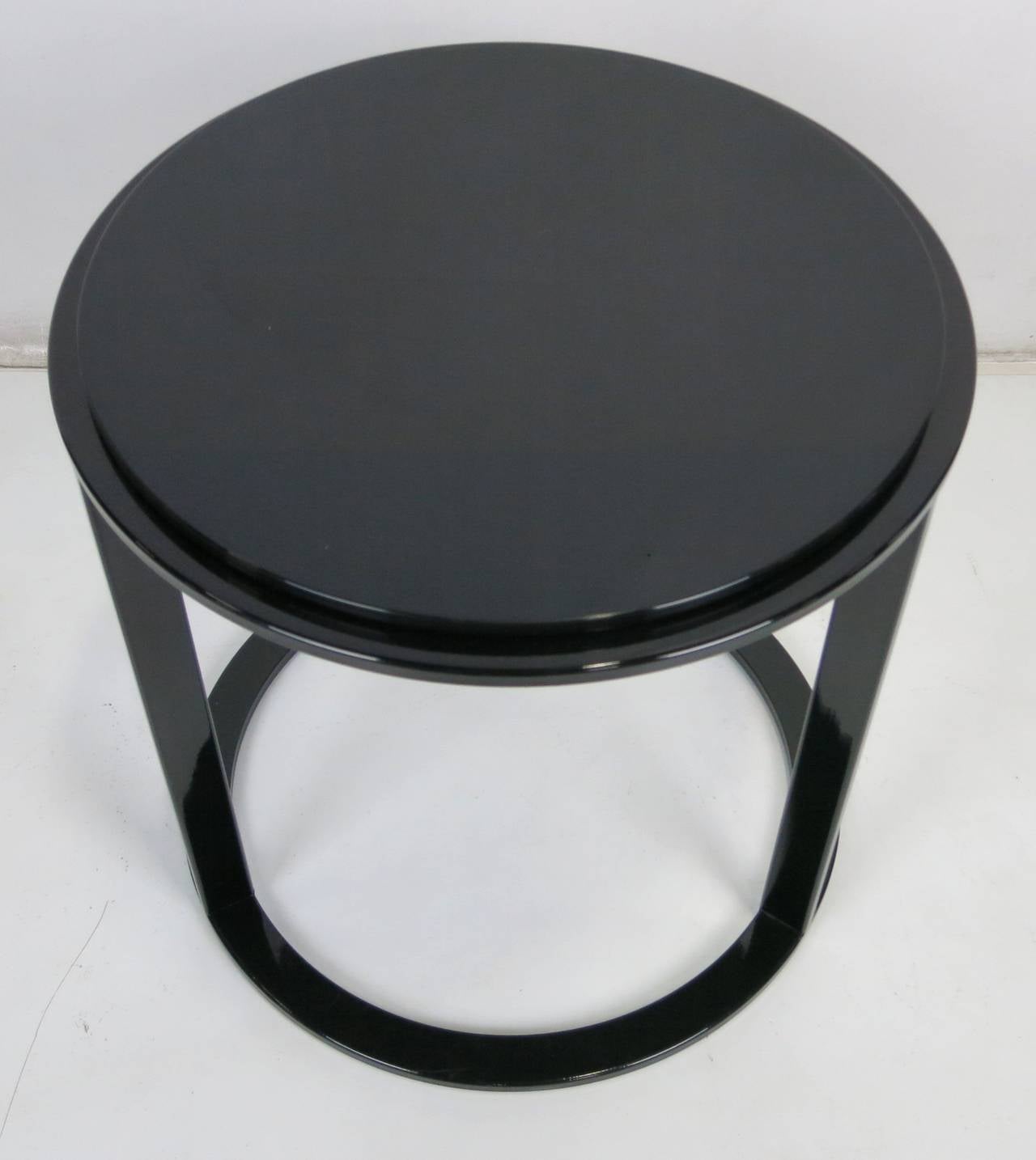 Pair of Lacquered Steel Side Tables with Black Glass Tops