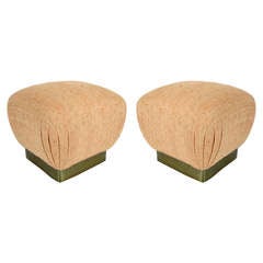 Pair of Souffle Poufs with Brass Bases