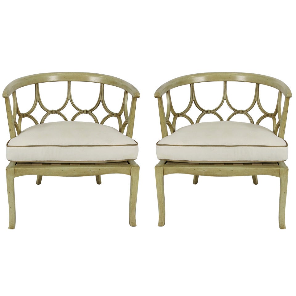 Pair of Hollywood Regency Barrel Chairs