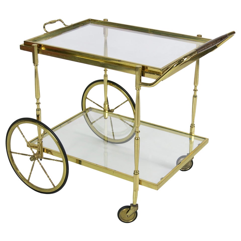 Chiavari Style Italian Brass Bar Cart w/Removable Tray Top