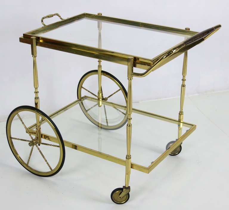 Italian Brass Bar Cart with removable tray top and 
