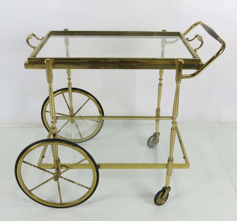 Mid-Century Modern Chiavari Style Italian Brass Bar Cart w/Removable Tray Top