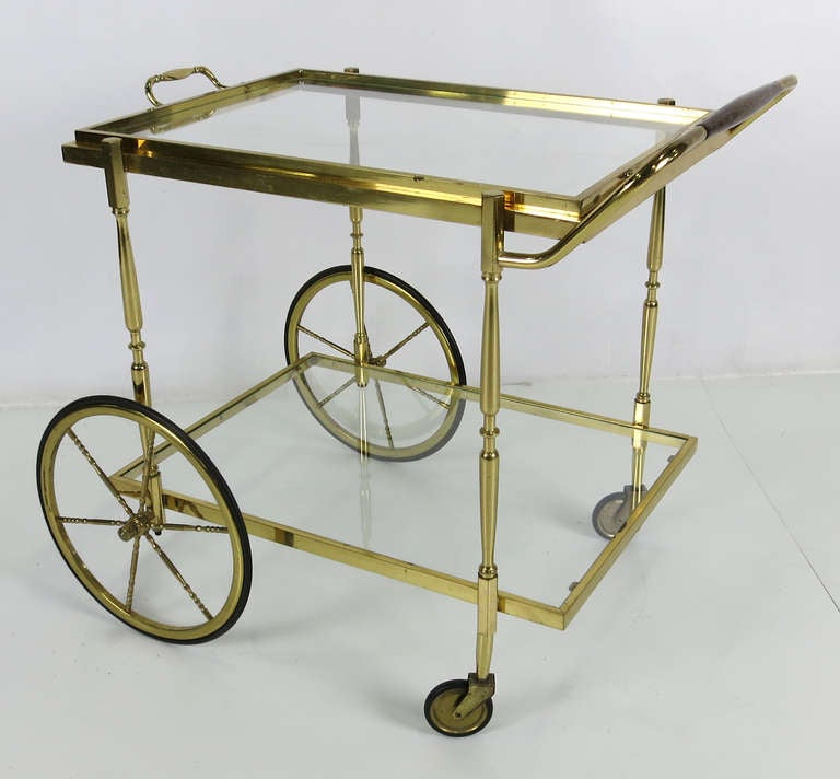Chiavari Style Italian Brass Bar Cart w/Removable Tray Top In Excellent Condition In Danville, CA
