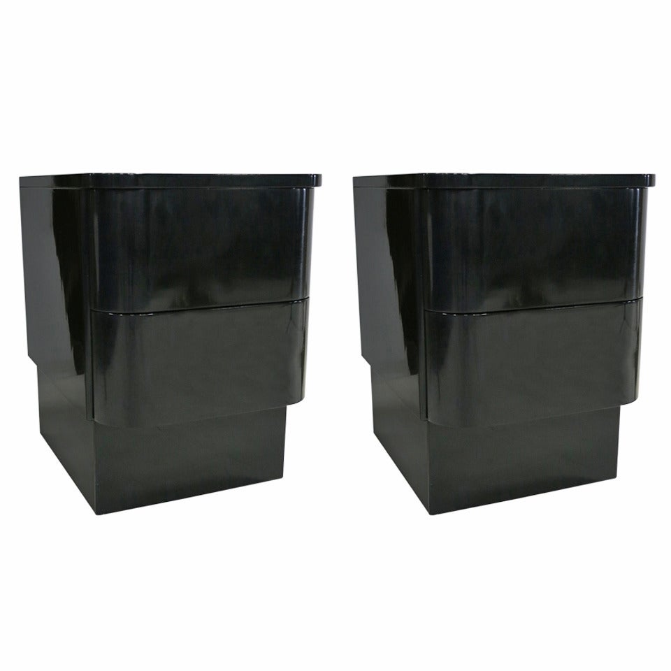 Pair of Mod Curved, Front Lacquer Night Stands