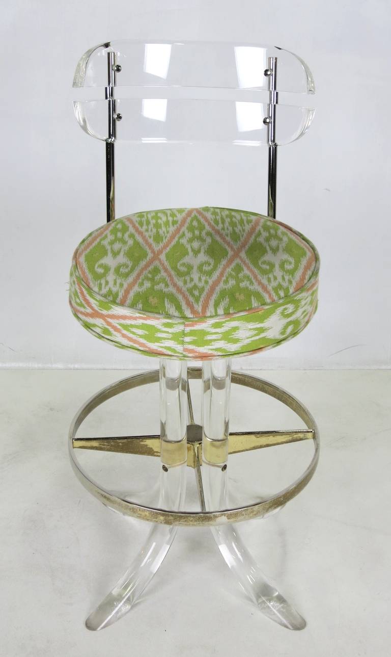 Modern Pair of Lucite and Brass Counter Stools by Hill Mfg..