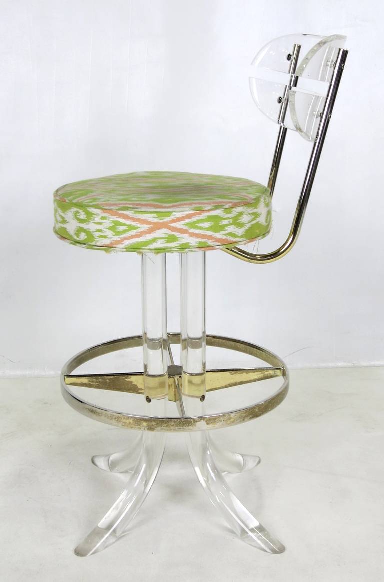 American Pair of Lucite and Brass Counter Stools by Hill Mfg..