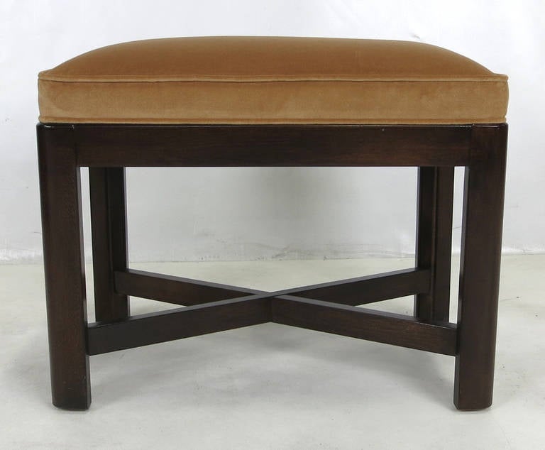 Modern Pair of Cross-stretchered Walnut Benches