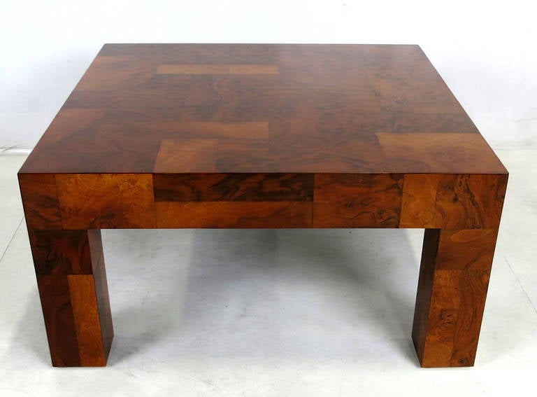 Signature patchwork Burl Cityscape Collection Coffee Table by Paul Evans for Directional.  This table was purchased en suite with several other Evans pieces that are also photo'd to illustrate the matching materials.  The table has been recently