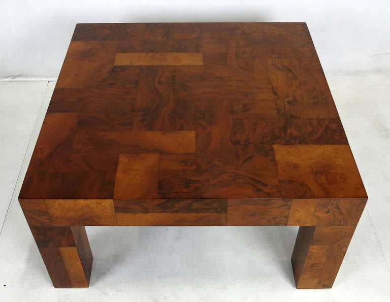 Modern Patchwork Walnut Burl Coffee Table by Paul Evans for Directional