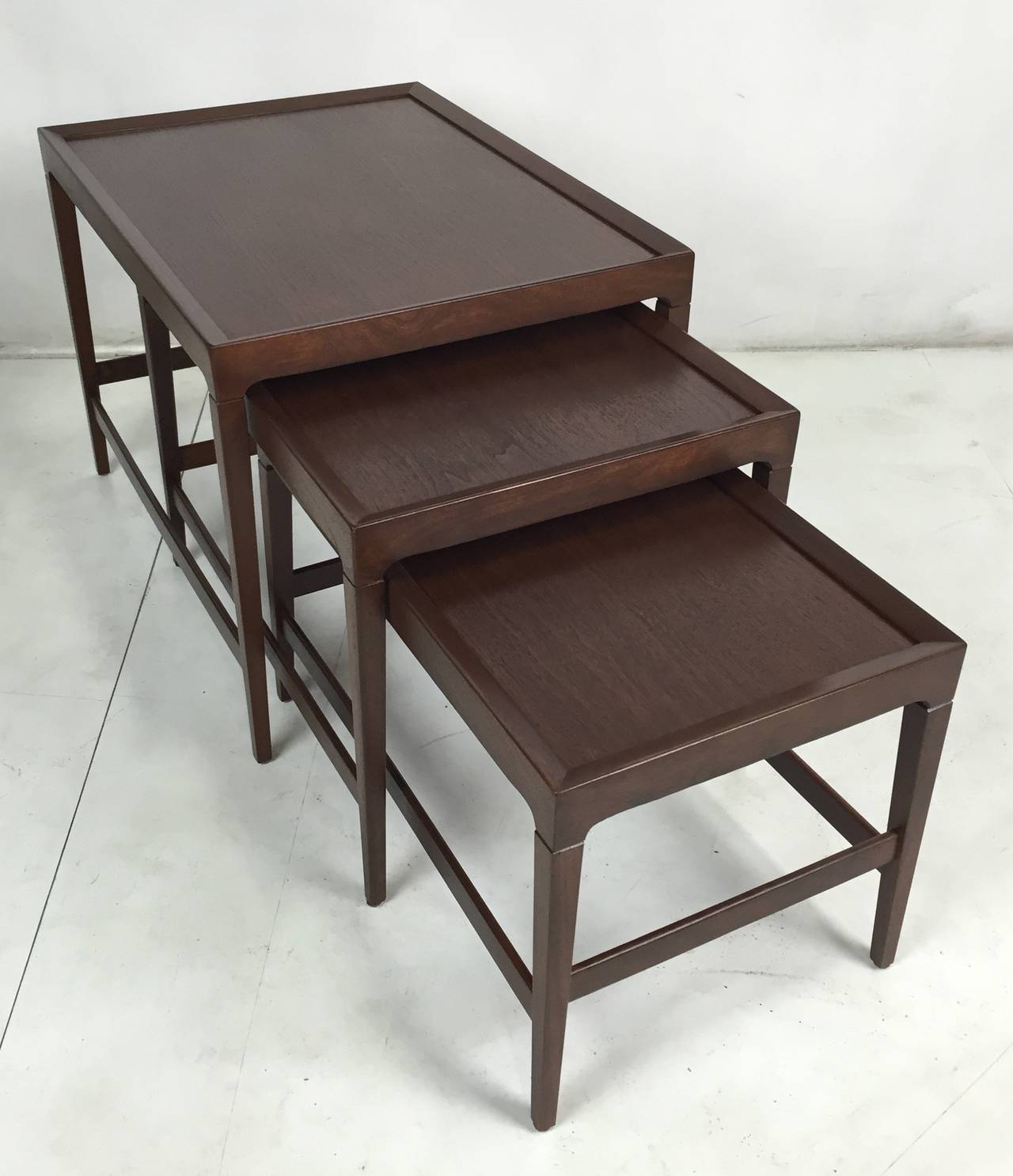 American Set of Three Modernist Walnut Nesting Tables