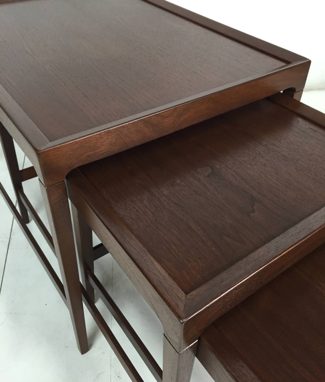 Lacquered Set of Three Modernist Walnut Nesting Tables