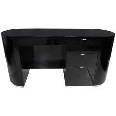 Gloss Lacquer Oval Writing Desk with Chrome Hardware and Trim