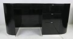 Gloss Lacquer Oval Writing Desk with Chrome Hardware and Trim