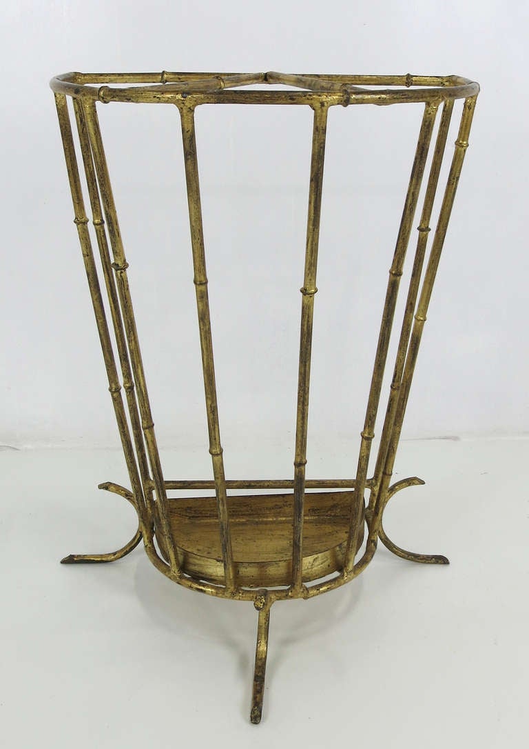 Rare and beautiful MidCentury Italian Gilt Tole Umbrella Stand with removable drip-catch.