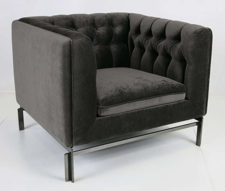 Modern Exceptional Pair of Gunmetal Base Club Chairs by Stow-Davis