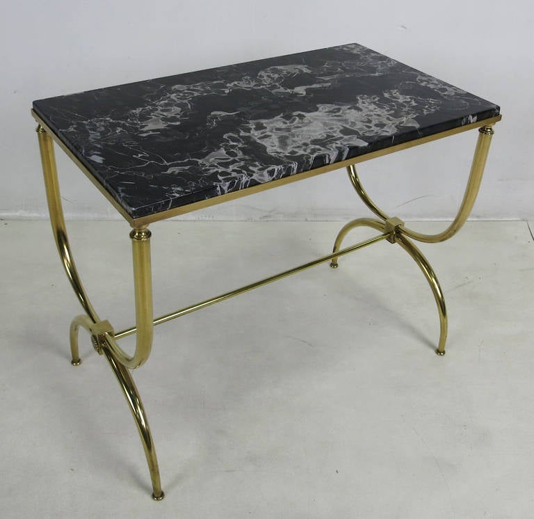 Modern Neoclassical Italian Curule form Table with Marble Top