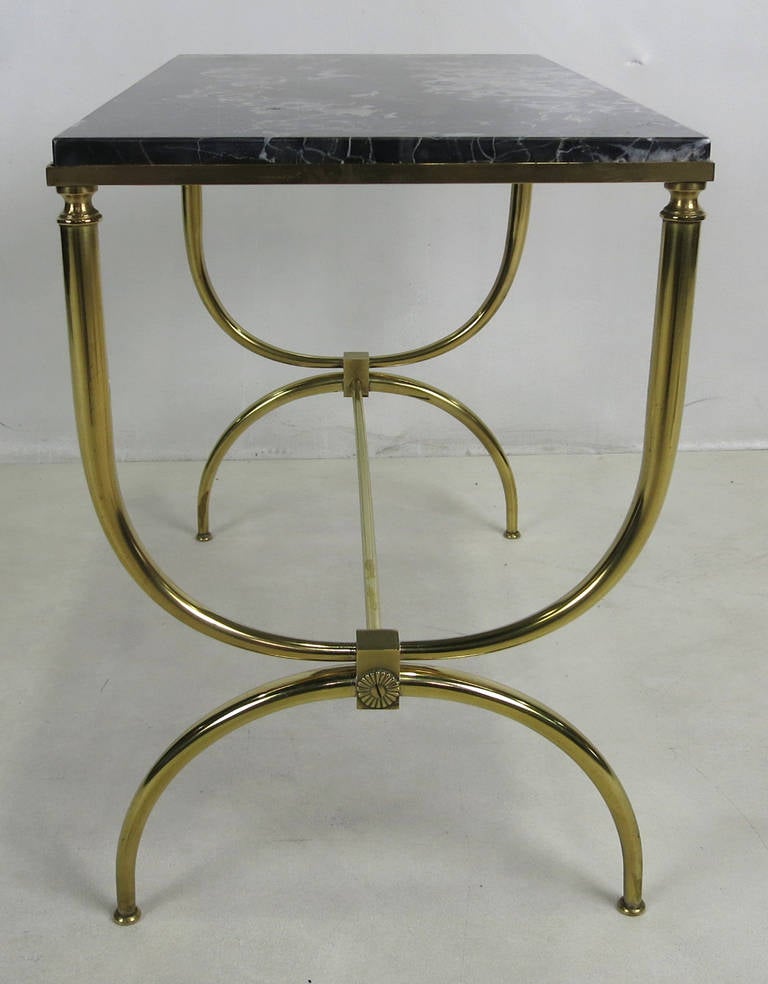 Neoclassical Italian Curule form Table with Marble Top In Excellent Condition In Danville, CA