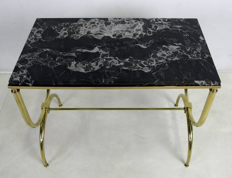Brass Neoclassical Italian Curule form Table with Marble Top