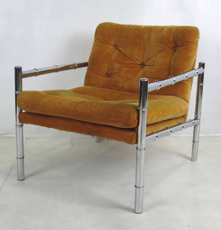 Modern Mod Chrome Faux Bamboo Frame Lounge Chair