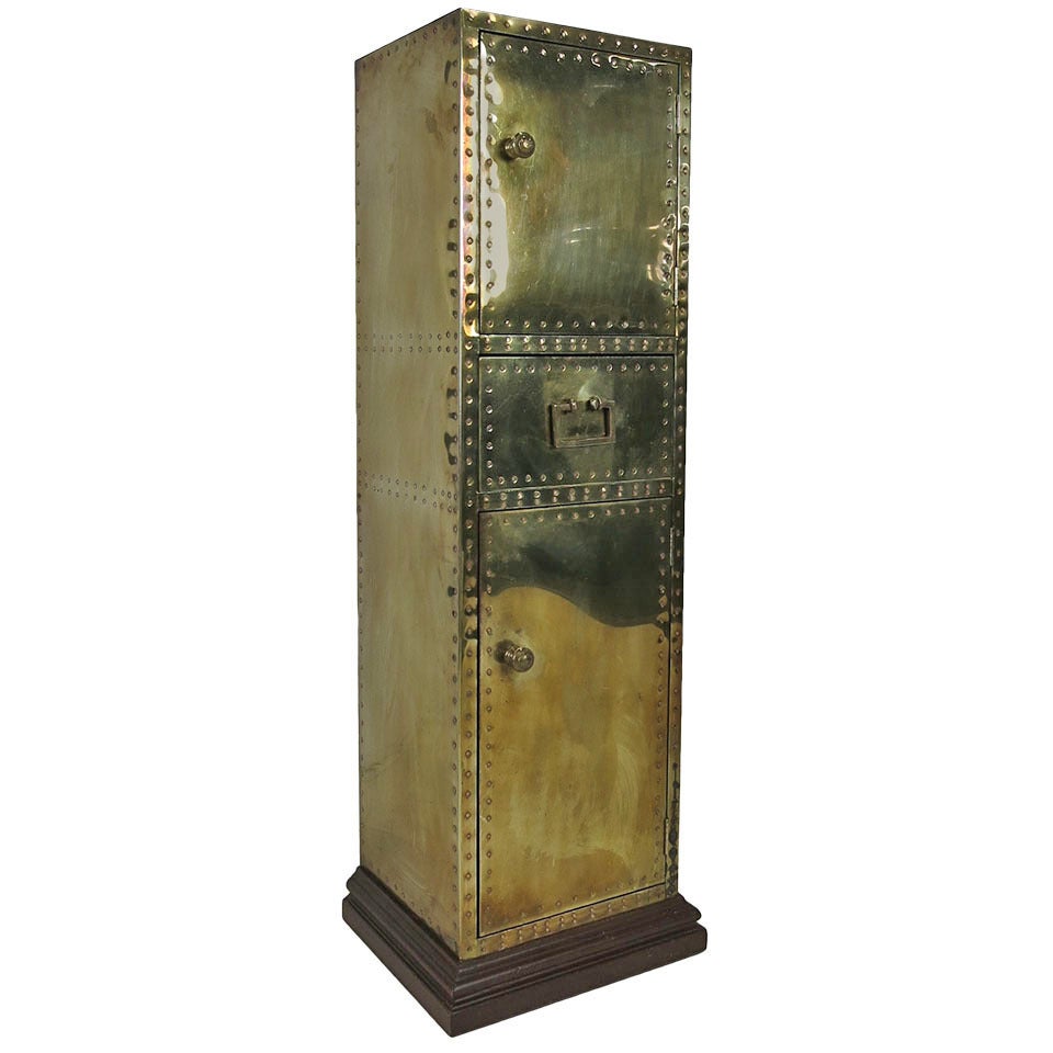 Rare Brass Clad Storage Pedestal by Sarreid Ltd.