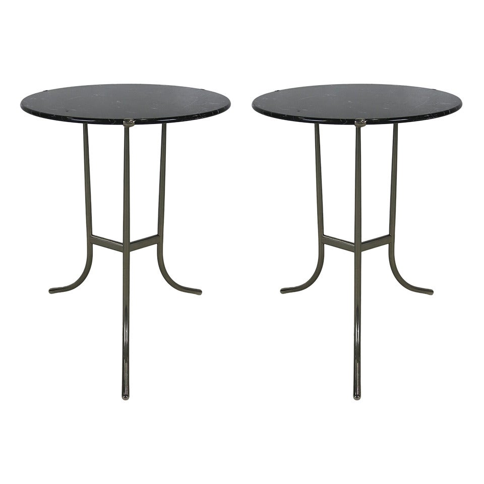 Pair of Nickel AE Side Tables with Black Marble by Cedric Hartman