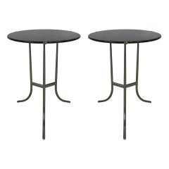 Vintage Pair of Nickel AE Side Tables with Black Marble by Cedric Hartman