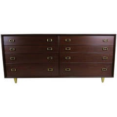 Walnut Dresser with Brass Hardware by Paul Frankl for Johnson Furniture