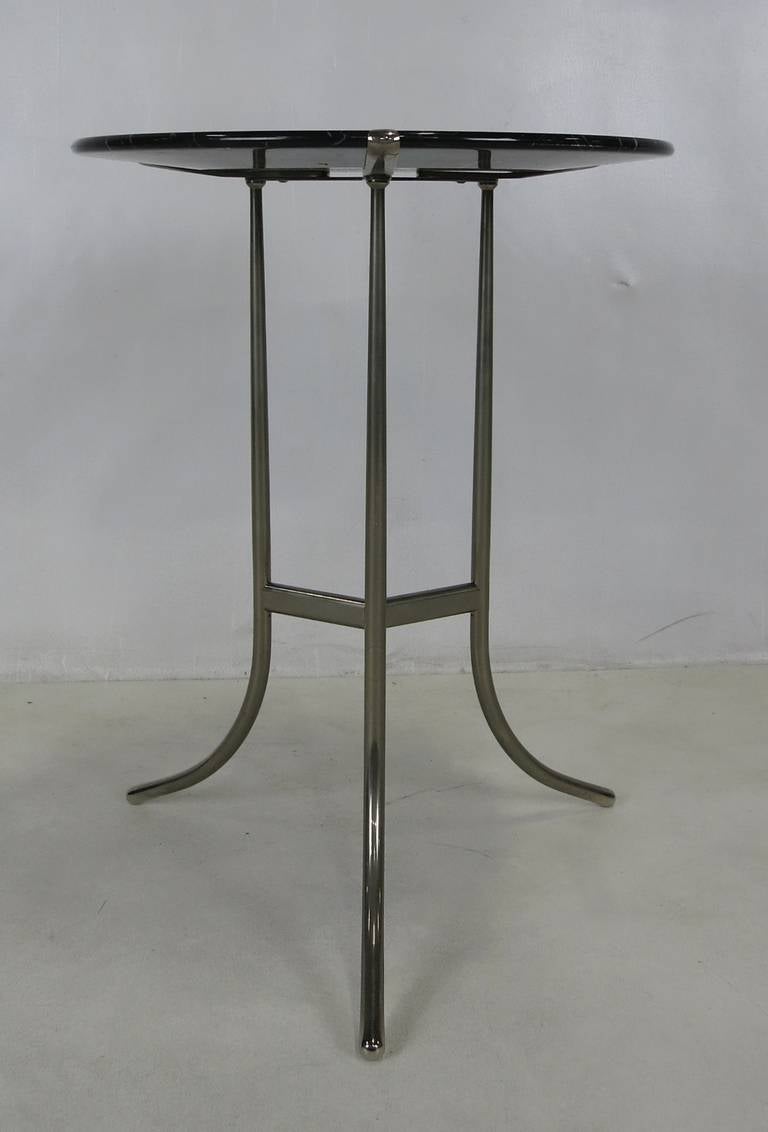 Modern Pair of Nickel AE Side Tables with Black Marble by Cedric Hartman For Sale