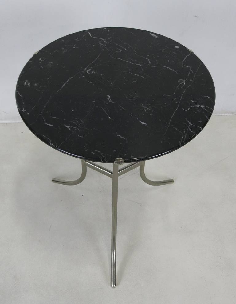 American Pair of Nickel AE Side Tables with Black Marble by Cedric Hartman For Sale