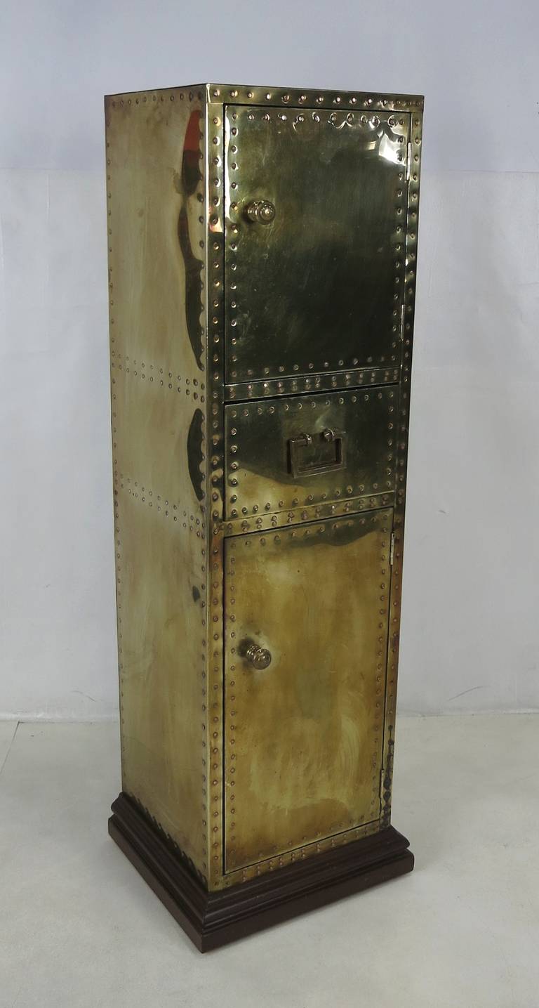 Modern Rare Brass Clad Storage Pedestal by Sarreid Ltd.