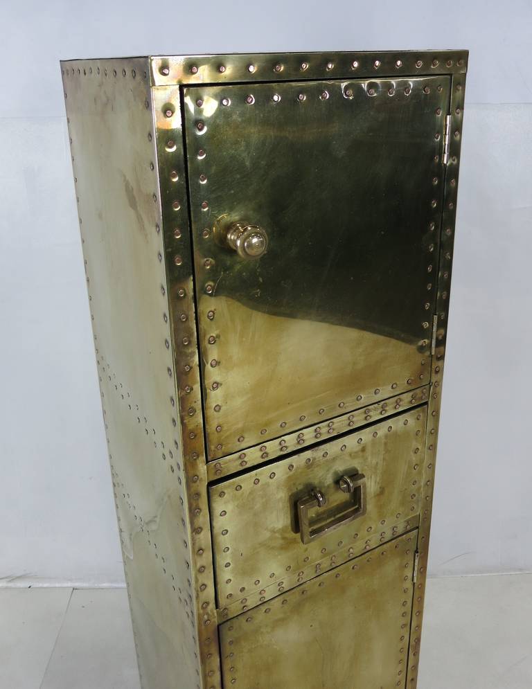 Rare Brass Clad Storage Pedestal by Sarreid Ltd. In Excellent Condition In Danville, CA