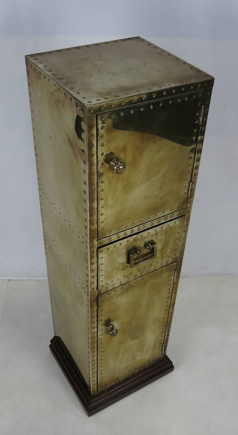 Spanish Rare Brass Clad Storage Pedestal by Sarreid Ltd.