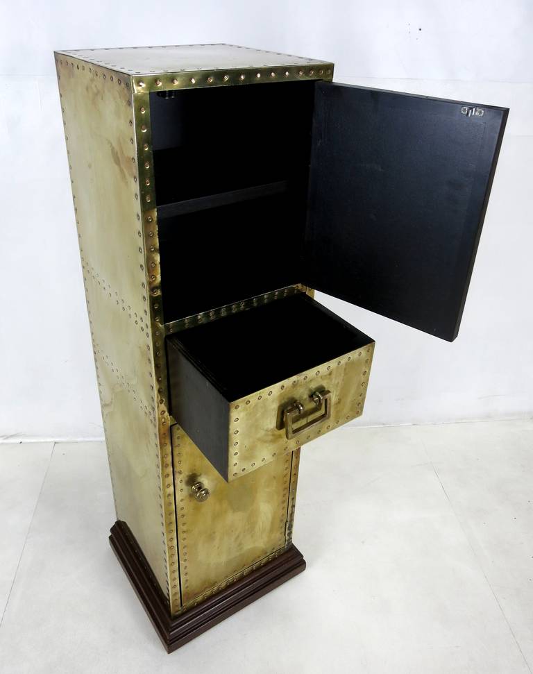 Late 20th Century Rare Brass Clad Storage Pedestal by Sarreid Ltd.