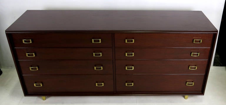 American Walnut Dresser with Brass Hardware by Paul Frankl for Johnson Furniture