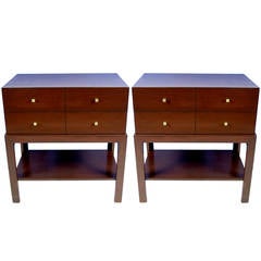 Pair of Mahogany Nightstands with Brass Hardware