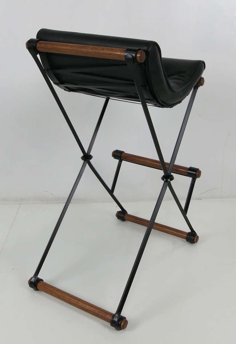 Pair of Iron and Oak Bar Stools by Cleo Baldon for Terra In Excellent Condition In Danville, CA