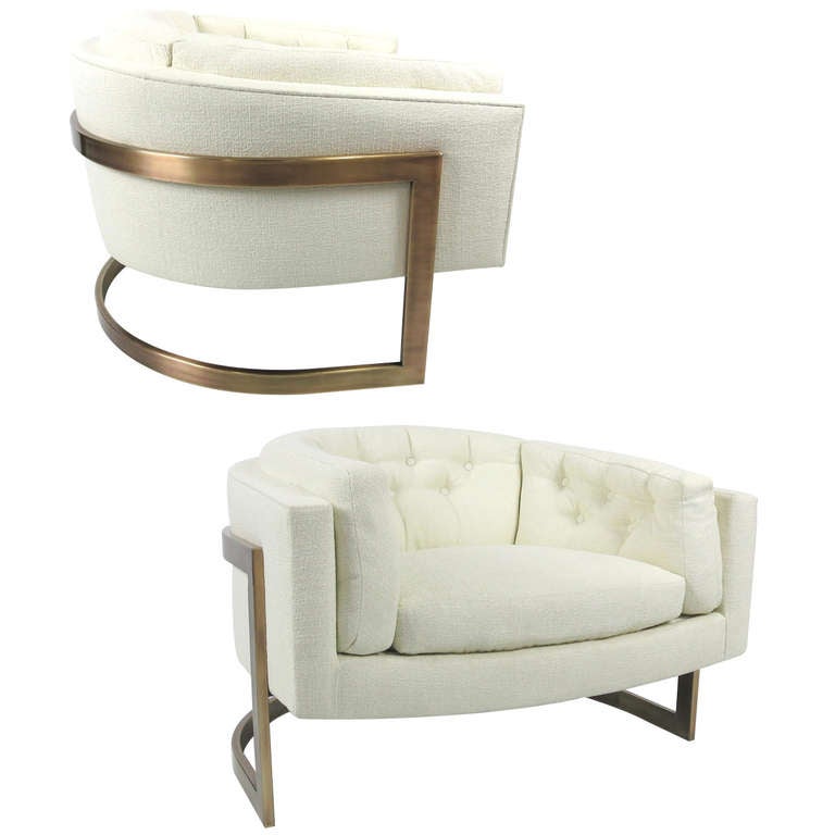 Exceptional Pair of Bronze Framed Lounge Chairs by Milo Baughman at 1stdibs