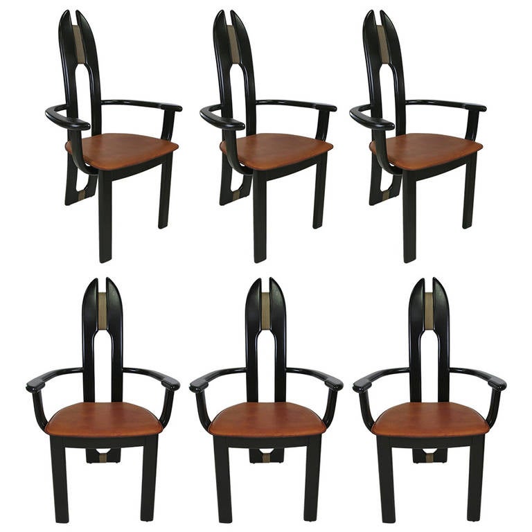 Set of Six Italian Avant Garde Dining Chairs 