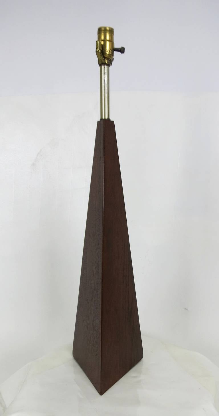 American Tall Walnut Obelisk Table Lamp Attributed to Laurel