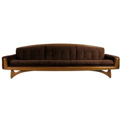 Sculptural Walnut Trimmed Sofa in the Style of Adrian Pearsall