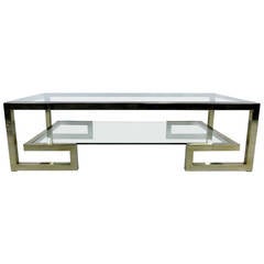 Two-Level Brass Greek Key Coffee Table
