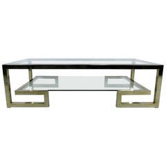 Two-Level Brass Greek Key Coffee Table